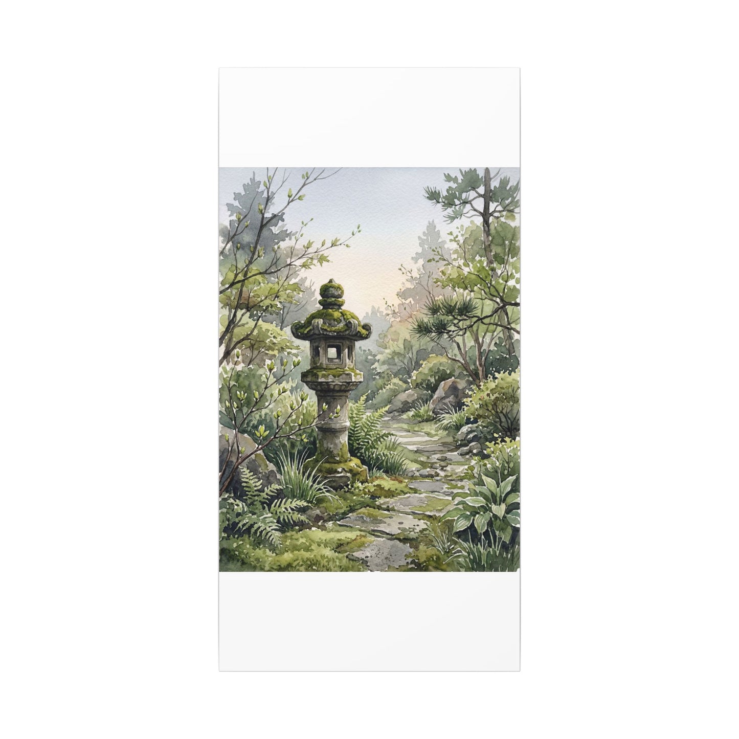 Neutral Stone Lantern Canvas Art - Watercolor Japandi