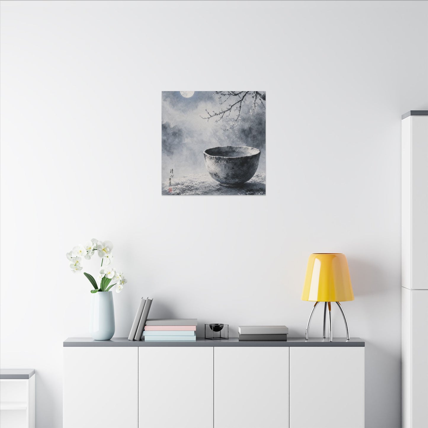 Seijaku Ceramic Bowl Canvas Art - Zen Sumi E
