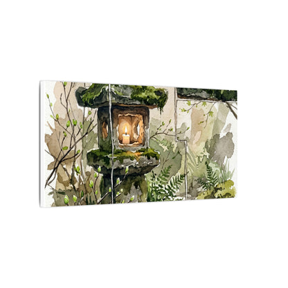 Stone Lantern Watercolor Canvas Art | Elegant Japandi Art