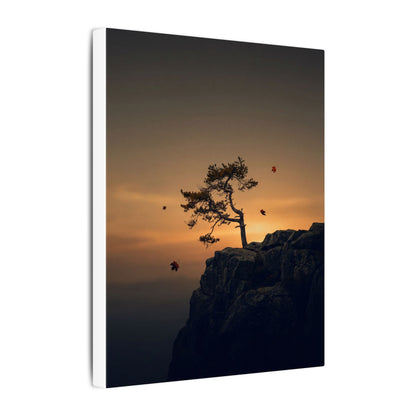 Dark Japandi Pine Tree in Golden Hour | Moody Minimal Canvas Art