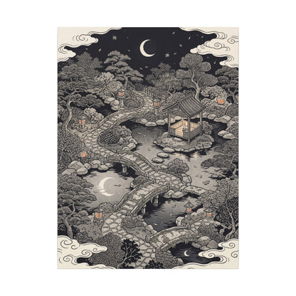 Moonlit Garden Ukiyo E Inspired Canvas Art | Serene Zen Art