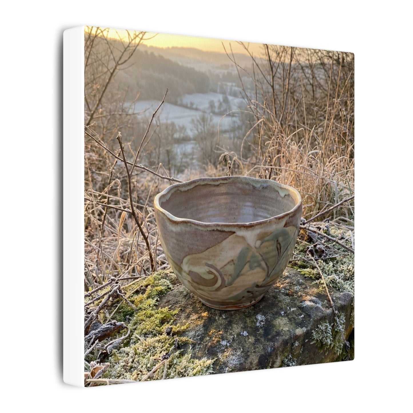 Golden Hour Ceramic Bowl Canvas Art - Japandi Shibui