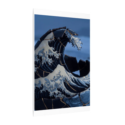 Ocean Wave Canvas Art | Winter Kintsugi Gold Repair Art