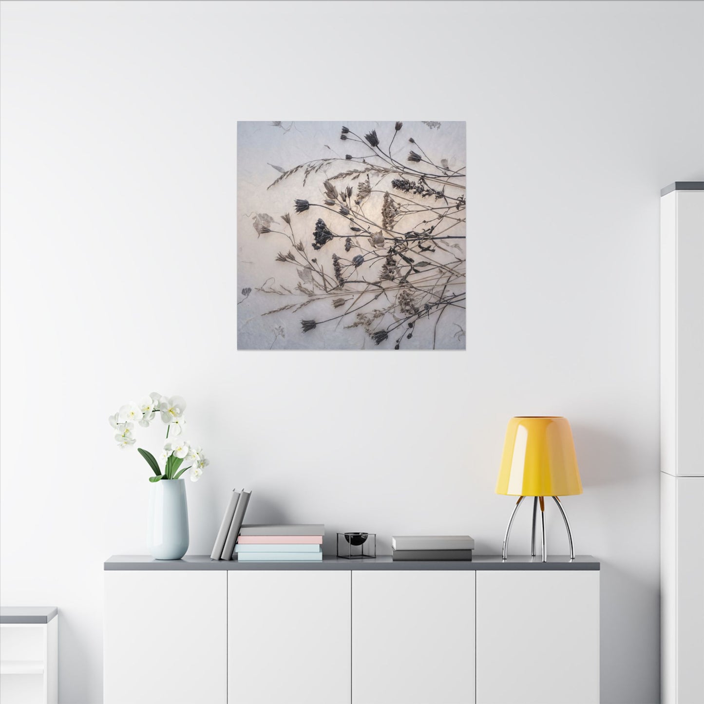 Elegant Dried Flowers Canvas Art - Japanese Pattern Japandi