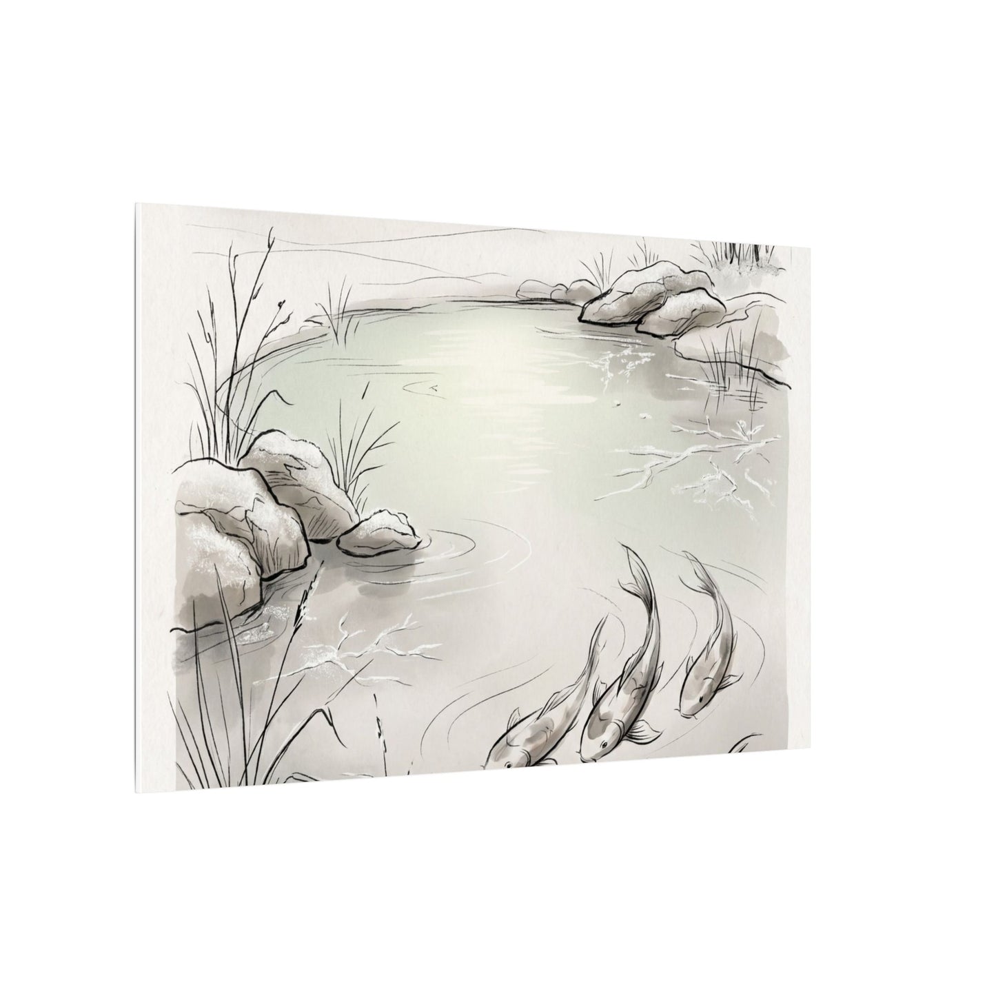 Koi Pond Minimal Line Canvas Art | Cozy Japandi Art