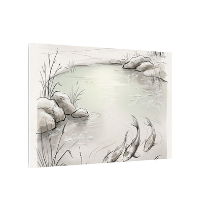 Koi Pond Minimal Line Canvas Art | Cozy Japandi Art