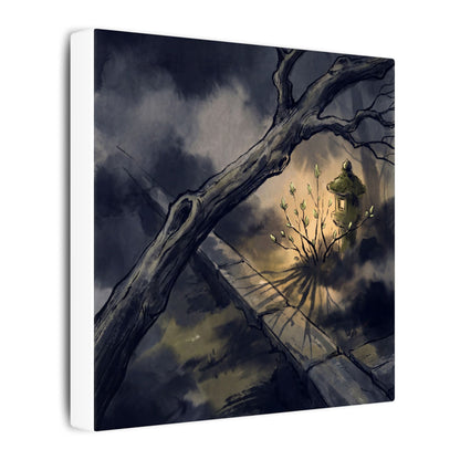 Dark Japandi Moonlit Garden in Golden Hour | Charcoal Ink Canvas Art