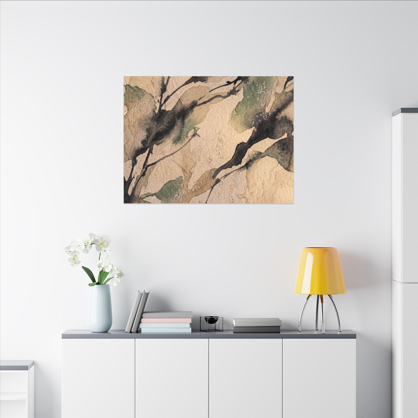 Japandi Shadow Play in Golden Hour | Watercolor Canvas Art