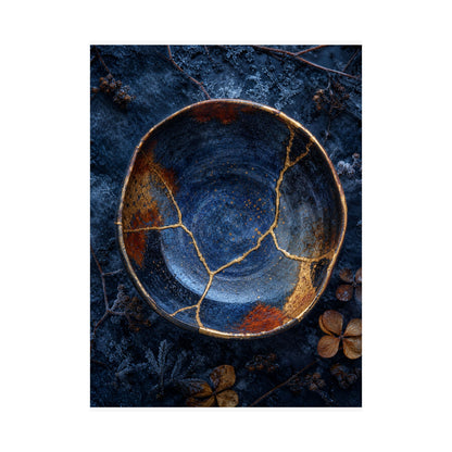 Fukinsei Ceramic Bowl Wall Art Print - Kintsugi Crackle Gold
