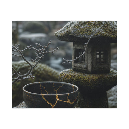 Stone Lantern Canvas Art | Winter Kintsugi Gold Repair Art