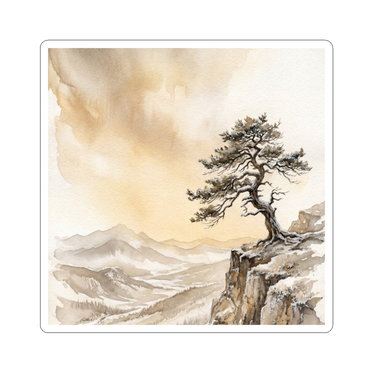 Winter Pine Tree Watercolor Sticker | Neutral Decor Art Print