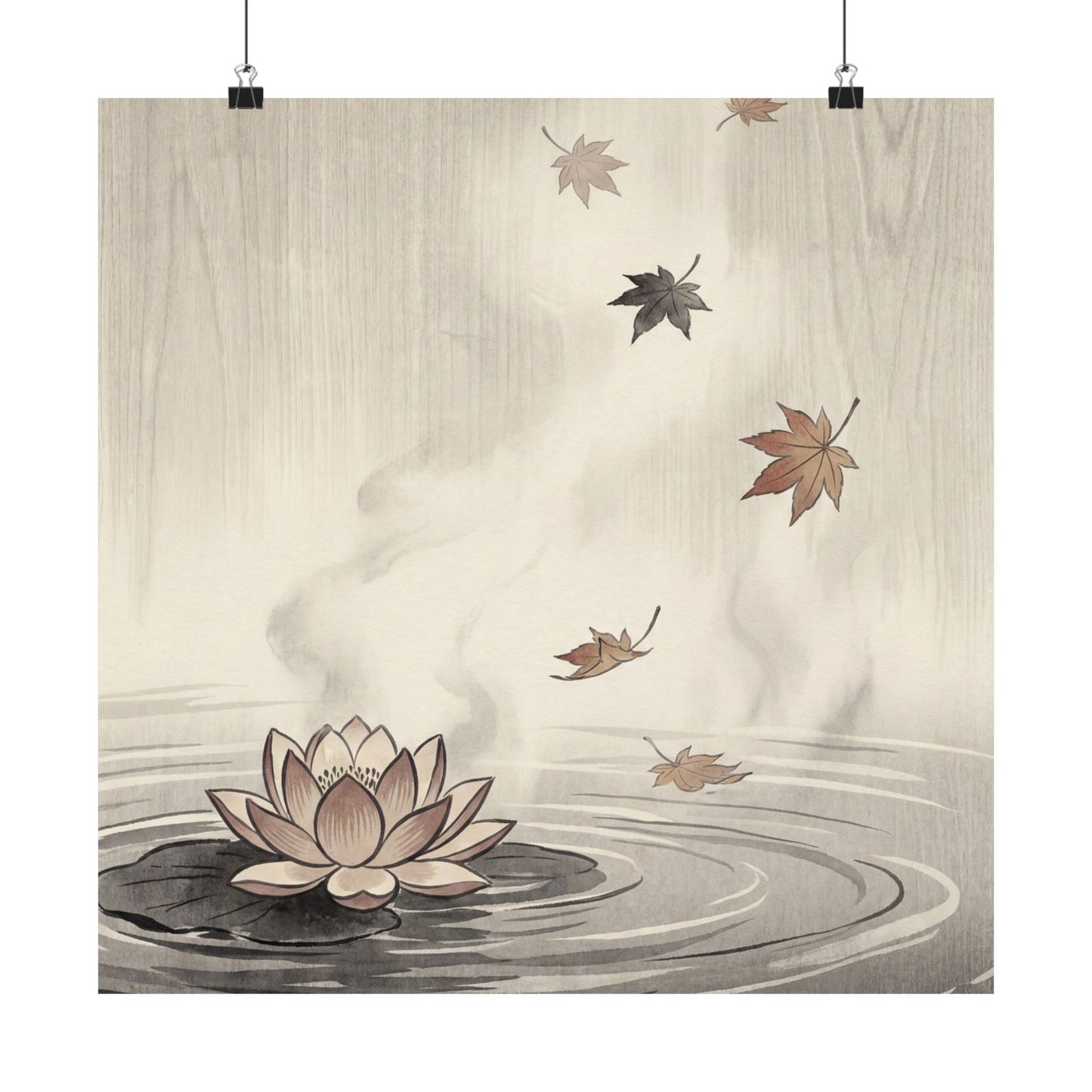 Lotus Flower Wall Art Print | Autumn Zen Ukiyo E Inspired Art