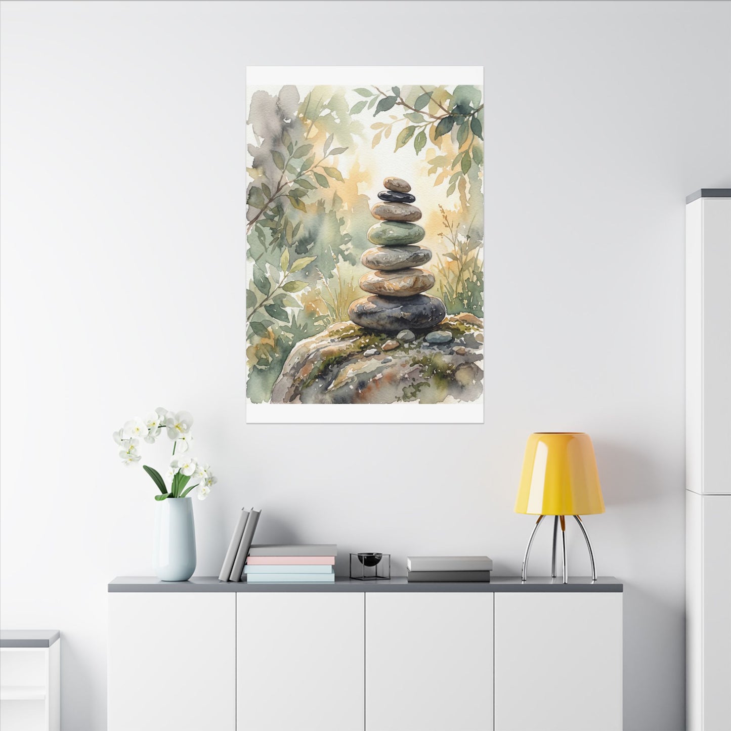 Golden Hour River Stones Canvas Art - Japandi Mono No Aware