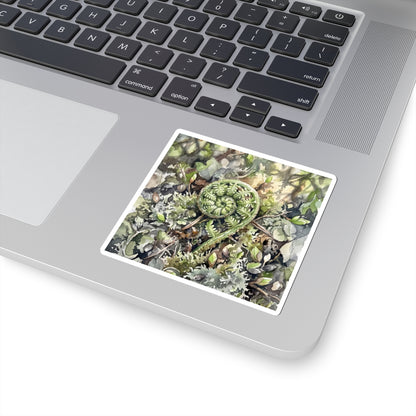 Japandi Fern Unfurling in Dappled | Watercolor Sticker