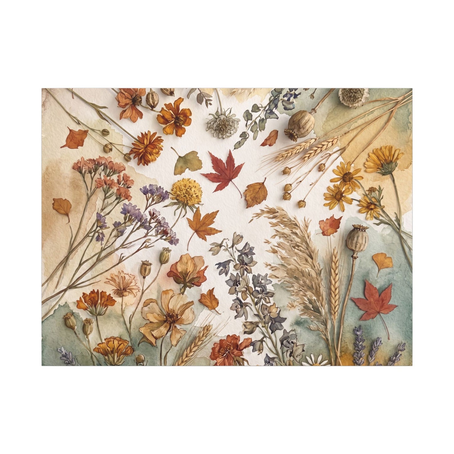 Dried Flowers Canvas Art | Autumn Japandi Watercolor Art