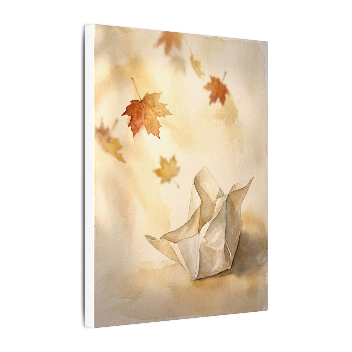 Japandi Paper Fold in Golden Hour | Watercolor Canvas Art