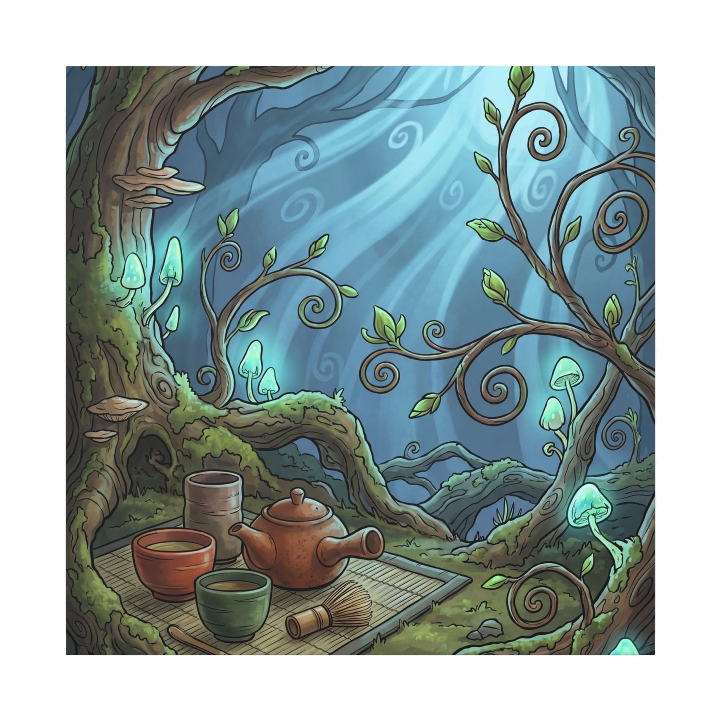Spring Tea Ceremony Forest Whimsy Canvas Art | Cozy Decor