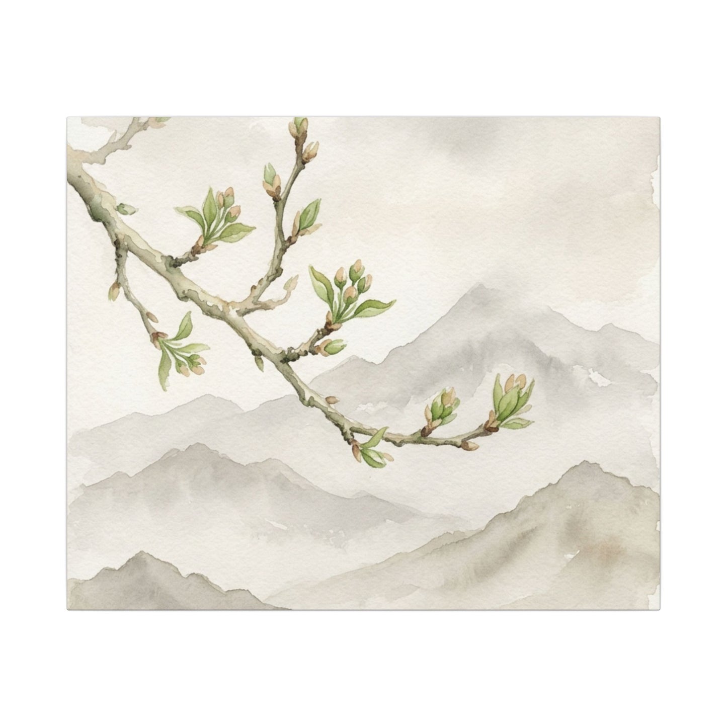 Spring Mountain Mist Watercolor Canvas Art | Cozy Decor