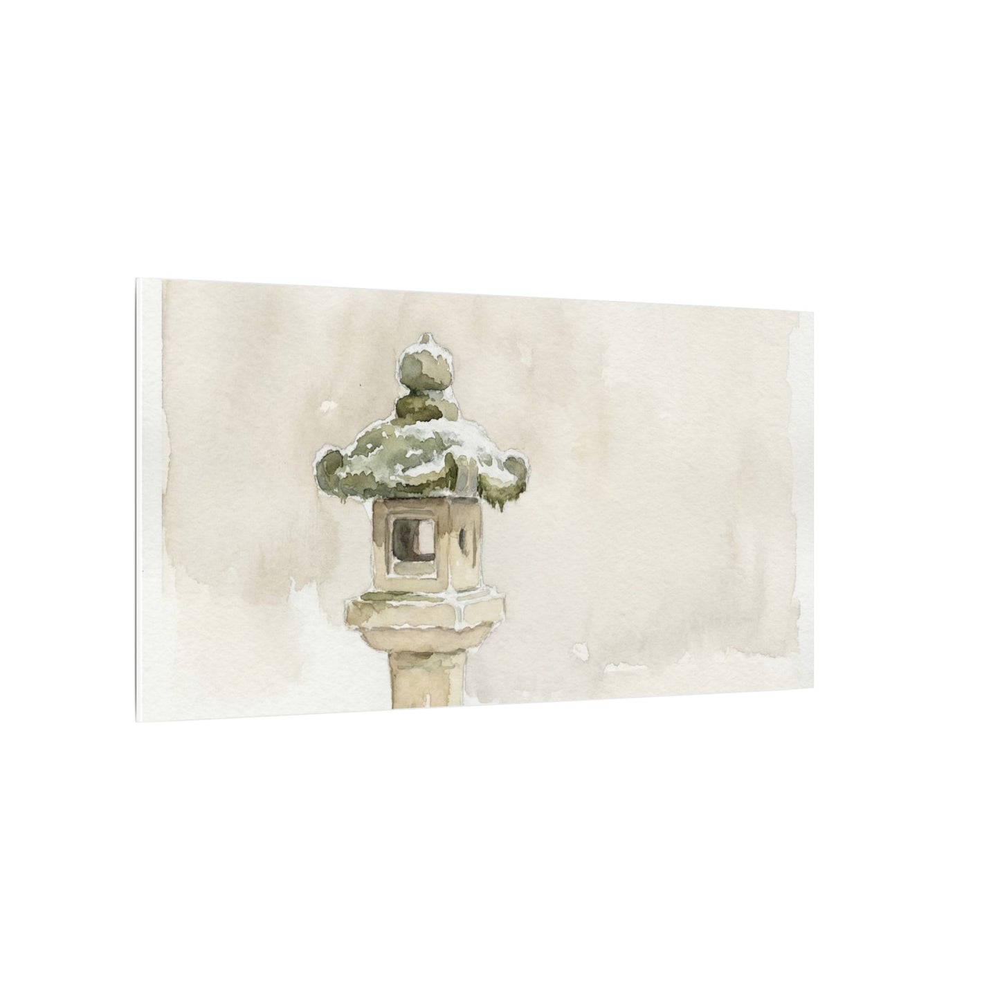 Stone Lantern Winter Canvas Art | Japandi Earthy Design