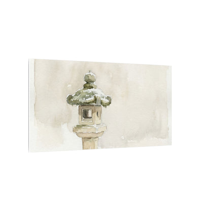 Stone Lantern Winter Canvas Art | Japandi Earthy Design