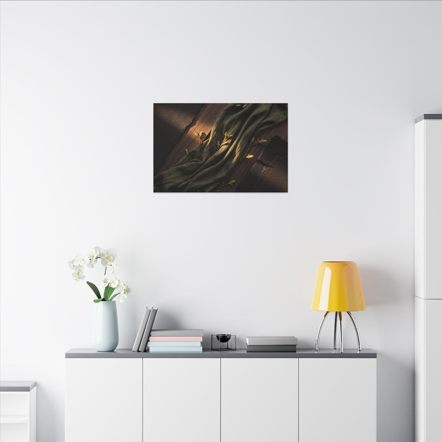 Silk Drape Canvas Art | Spring Dark Japandi Dark Texture Art