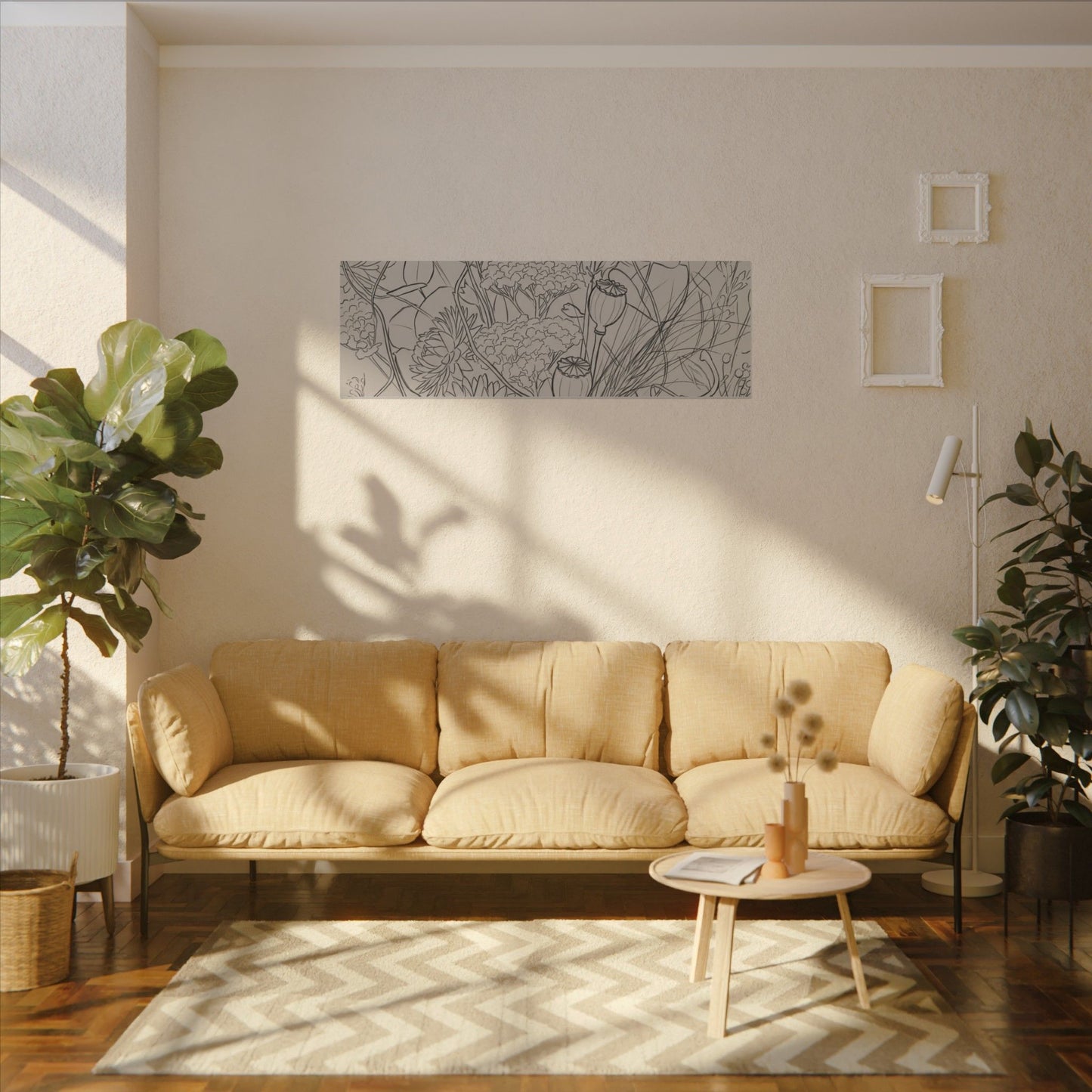 Summer Dried Flowers Minimal Line Canvas Art | Elegant Decor