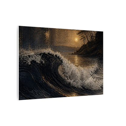 Ocean Wave Dark Texture Canvas Art | Bold Dark Japandi Art