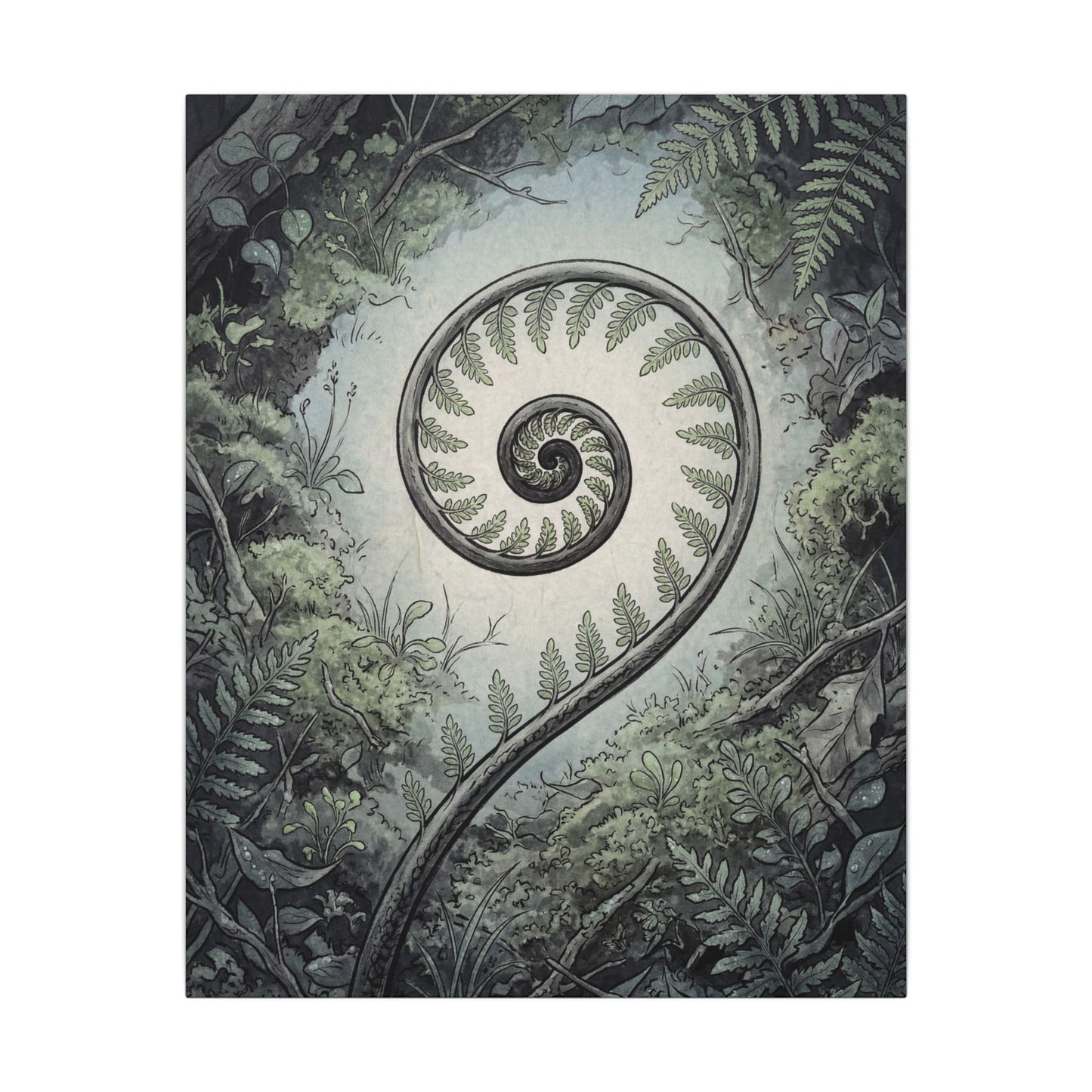 Zen Fern Unfurling in Dawn | Ukiyo E Inspired Canvas Art