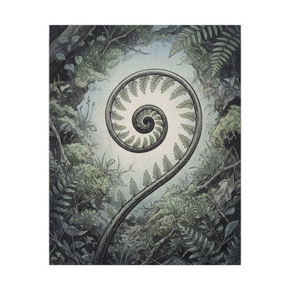 Zen Fern Unfurling in Dawn | Ukiyo E Inspired Canvas Art