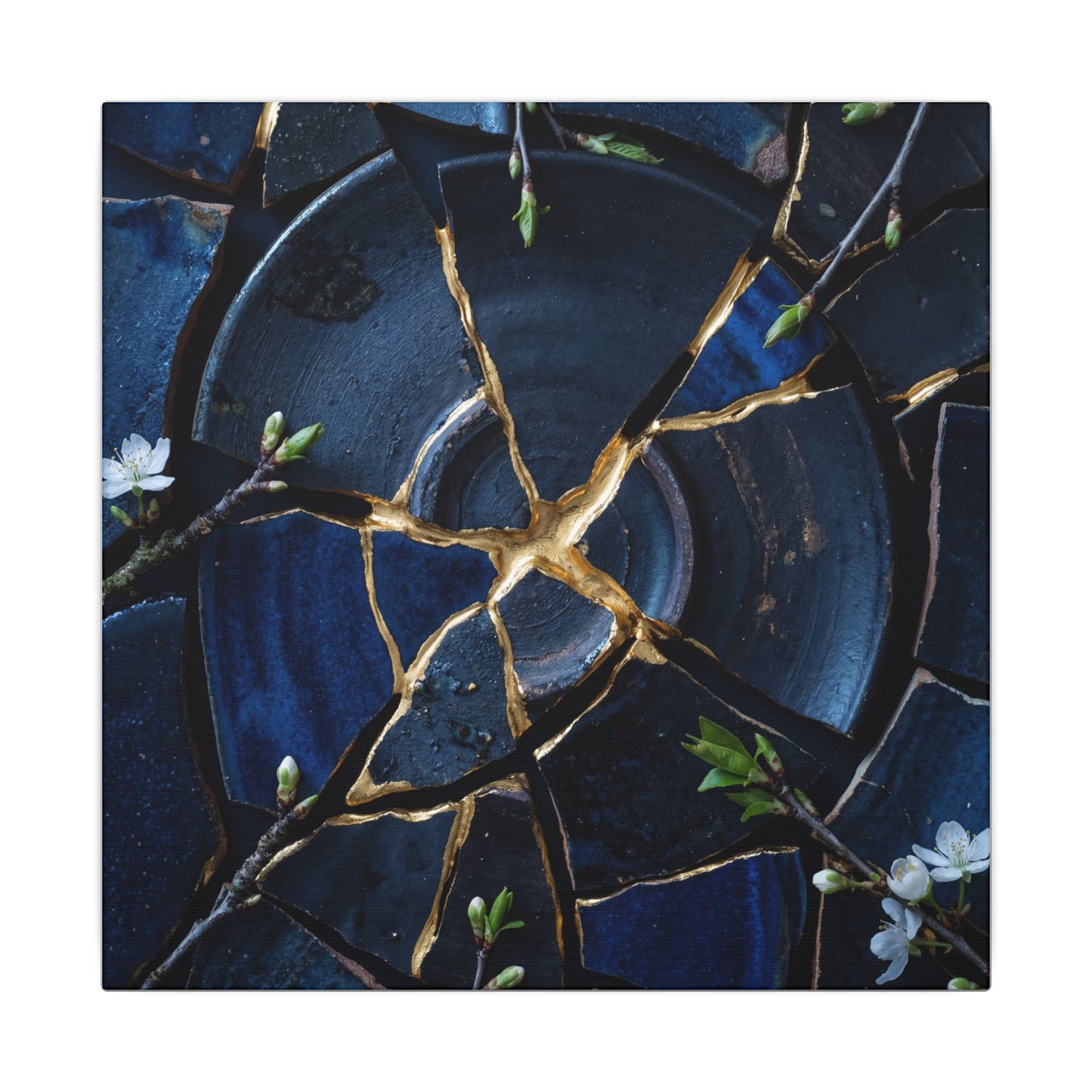 Moonlight Broken Pottery Canvas Art - Kintsugi Fukinsei