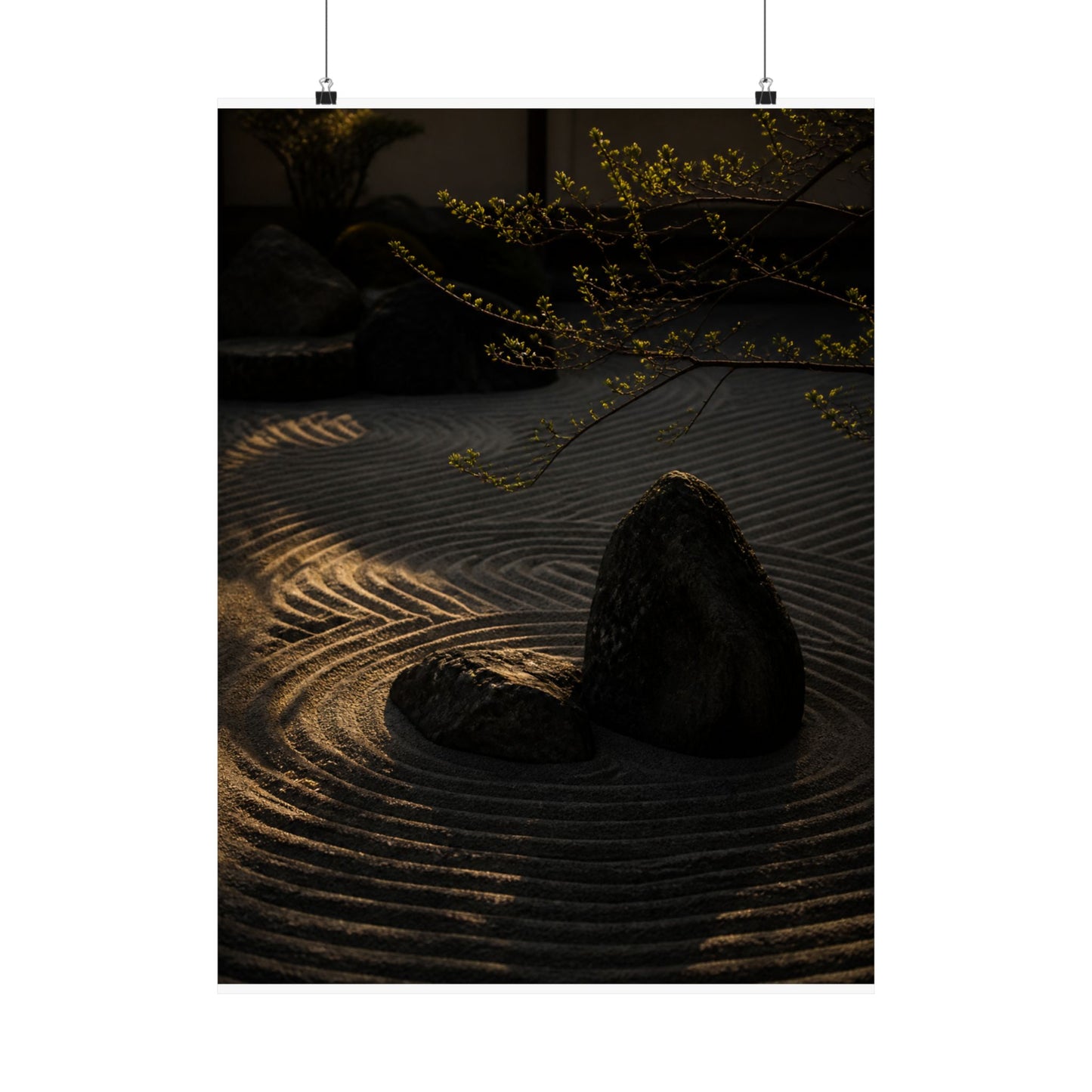 Golden Hour Rock Garden Wall Art Print - Dark Japandi Ma