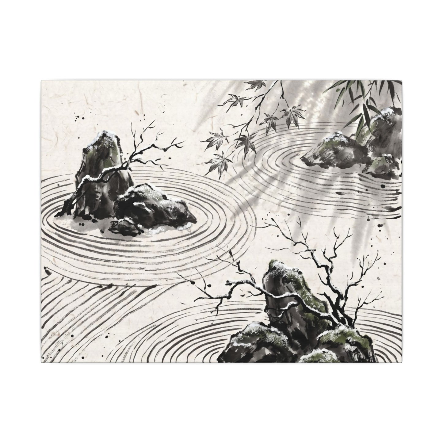Rock Garden Canvas Art | Winter Zen Sumi E Art