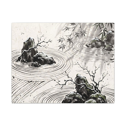 Rock Garden Canvas Art | Winter Zen Sumi E Art