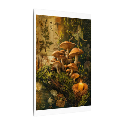 Spring Wild Mushrooms Herbarium Canvas Art | Earthy Decor