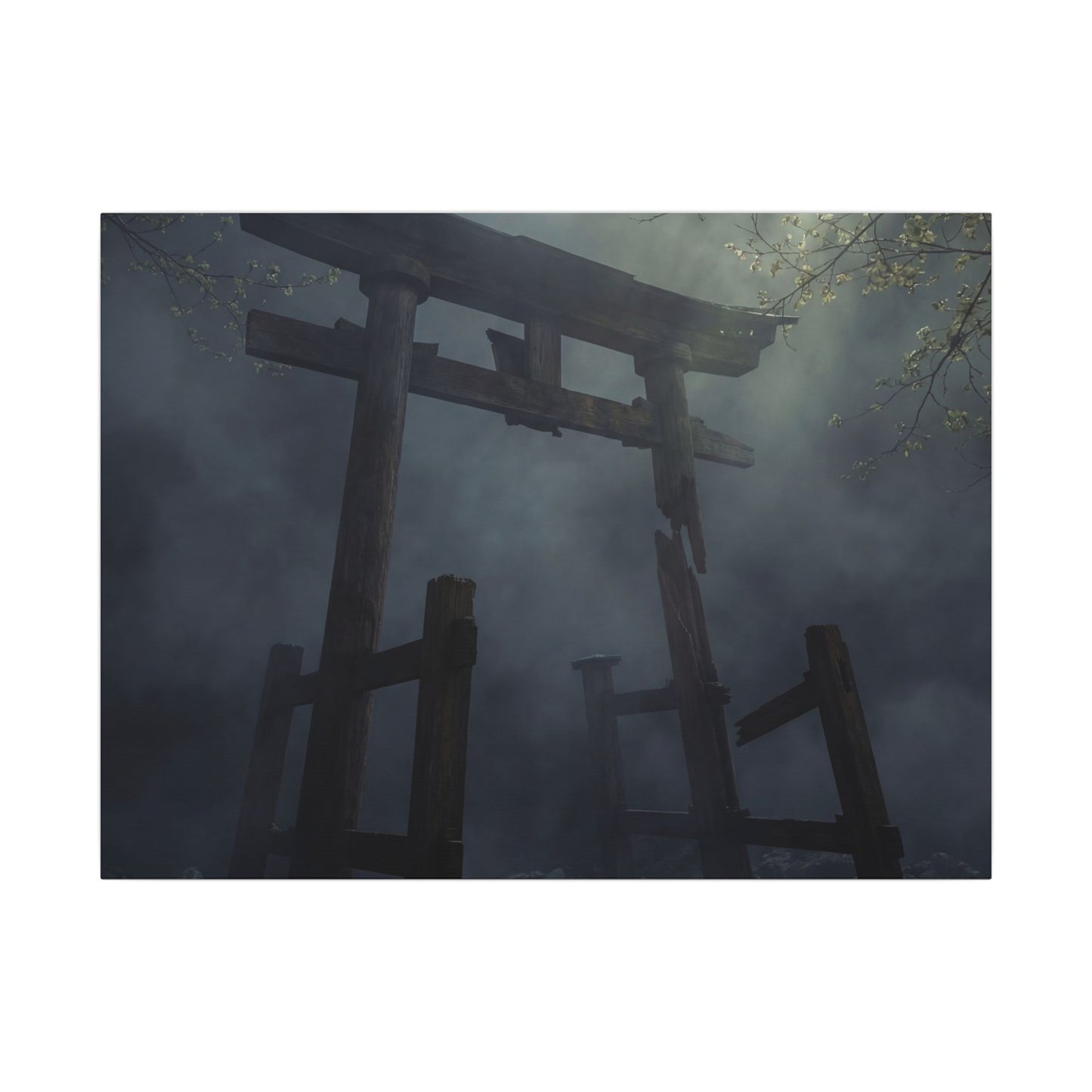 Dark Japandi Torii Gate in Dappled | Moody Minimal Canvas Art Art Print