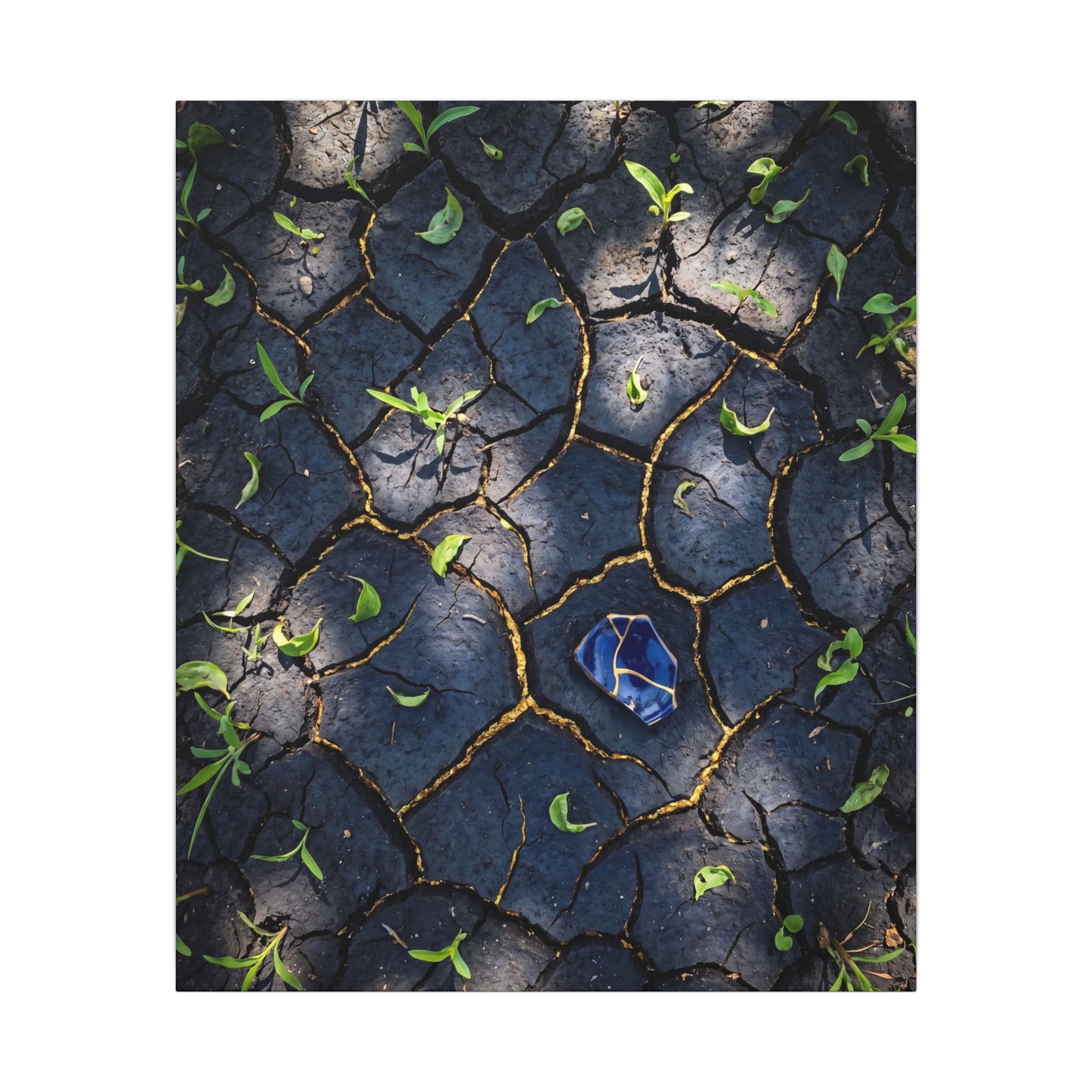 Cracked Earth Canvas Art | Spring Dark Japandi Moody Minimal Art