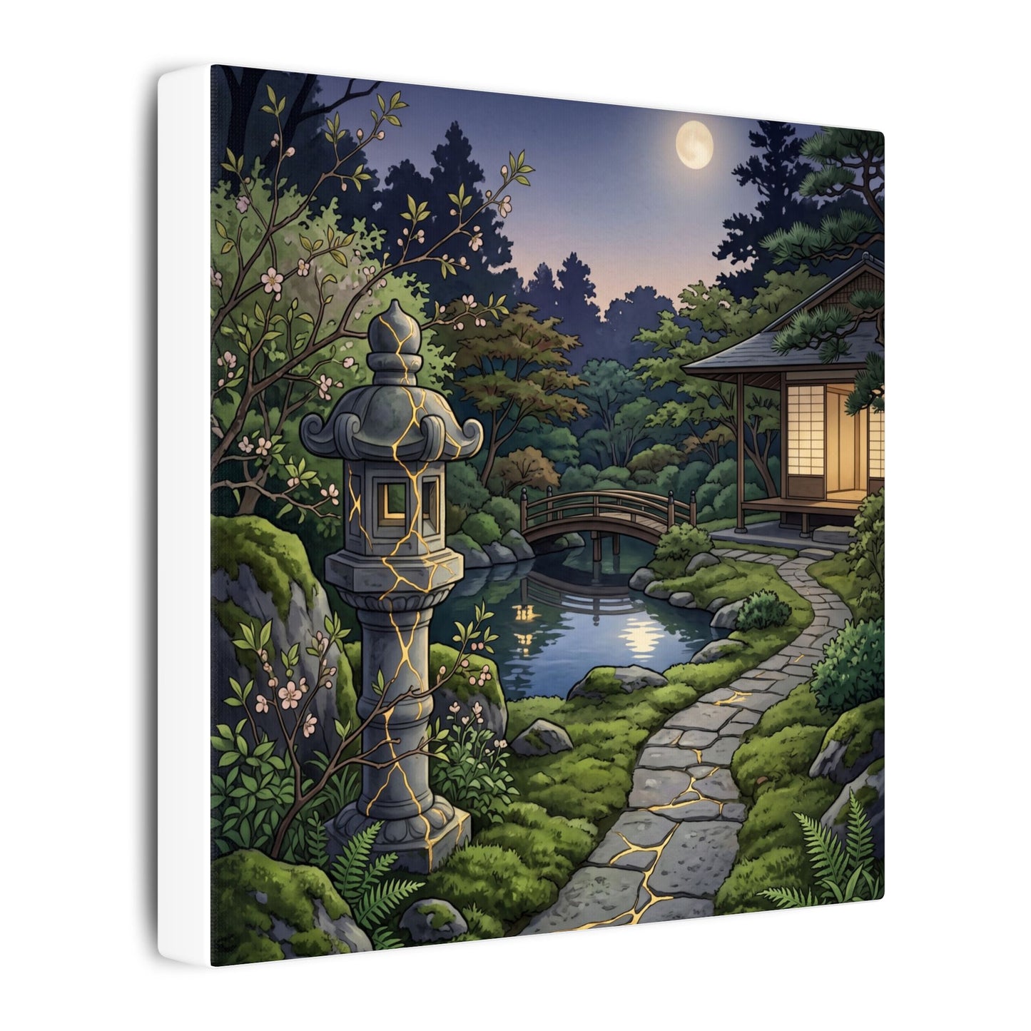 Spring Moonlit Garden Gold Vein Canvas Art | Resilient Decor