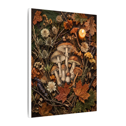 Autumn Dried Flowers Mushroom Illustration Canvas Art | Earthy Decor