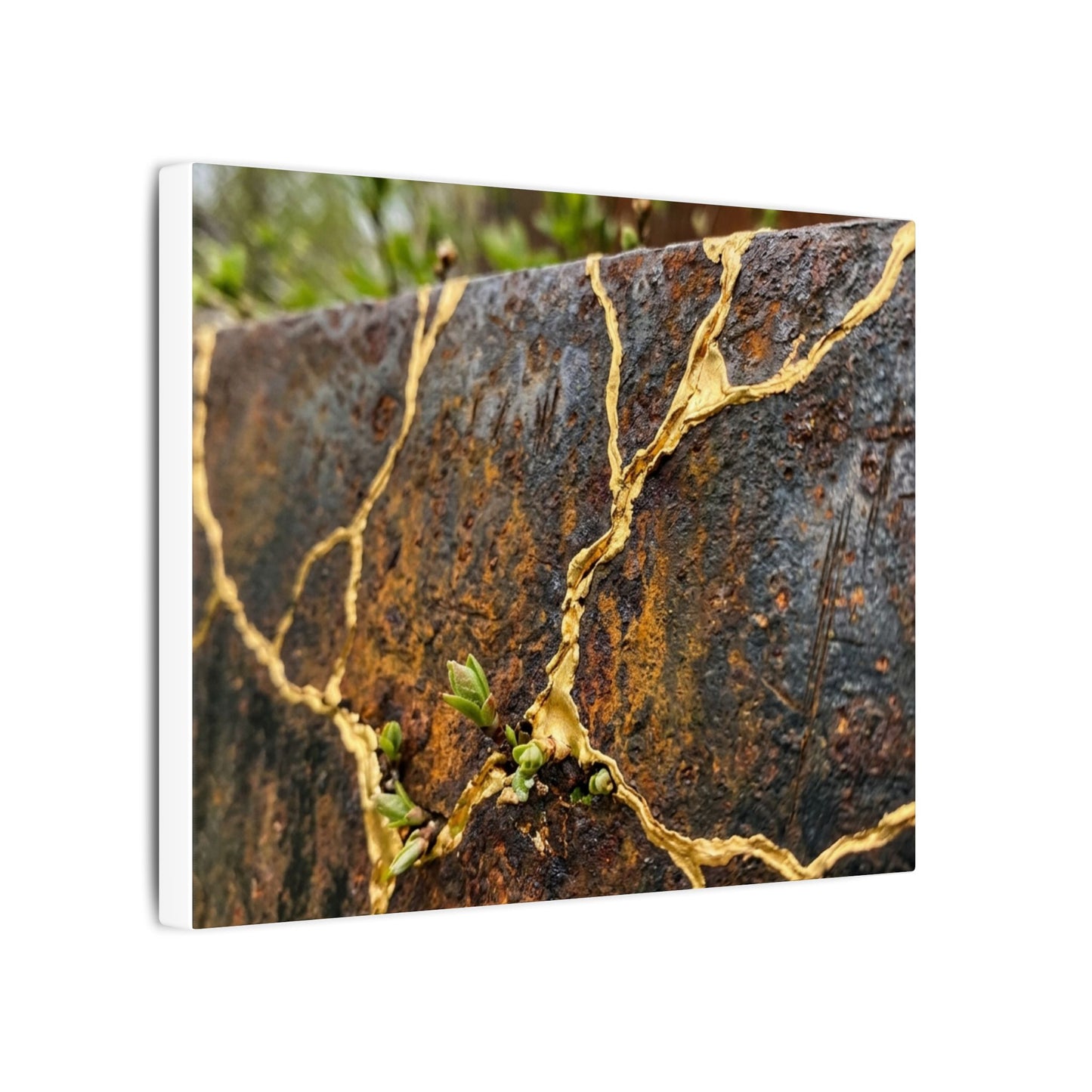 Mono No Aware Rust Patina Canvas Art - Kintsugi Gold Repair