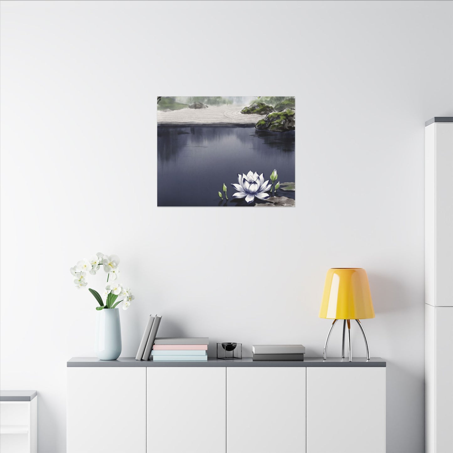 Lotus Flower Karesansui Canvas Art | Tranquil Zen Art