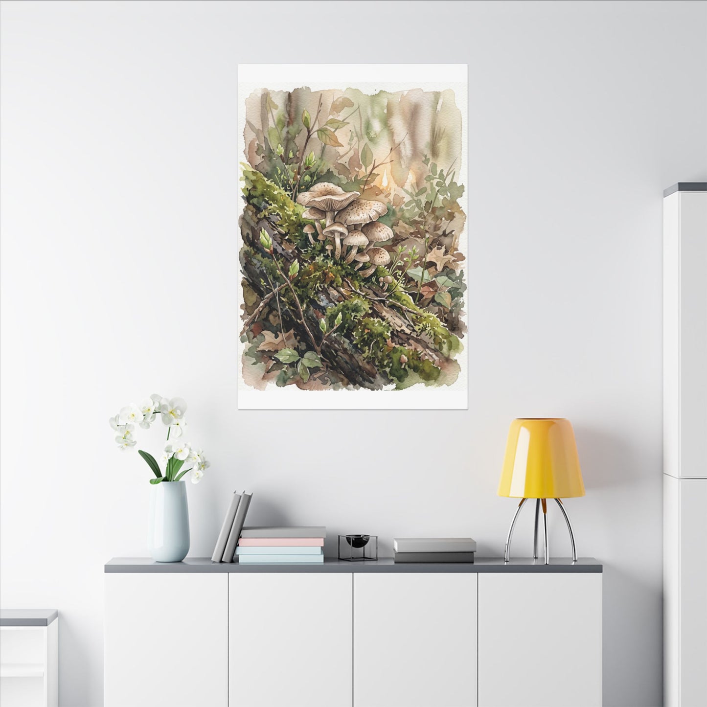 Wild Mushrooms Canvas Art | Spring Japandi Watercolor Art