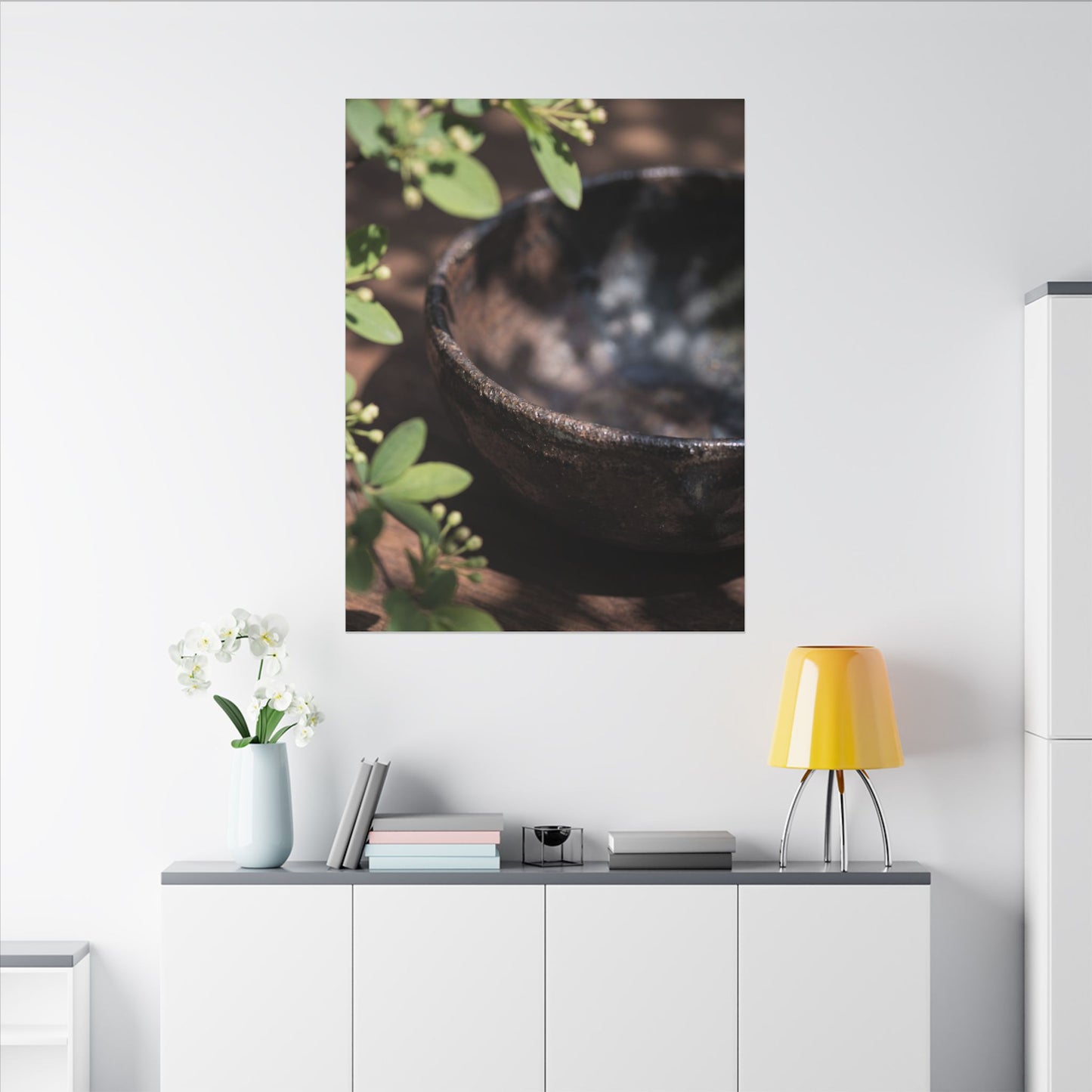 Ceramic Bowl Shadow Zen Canvas Art | Moody Dark Japandi Art