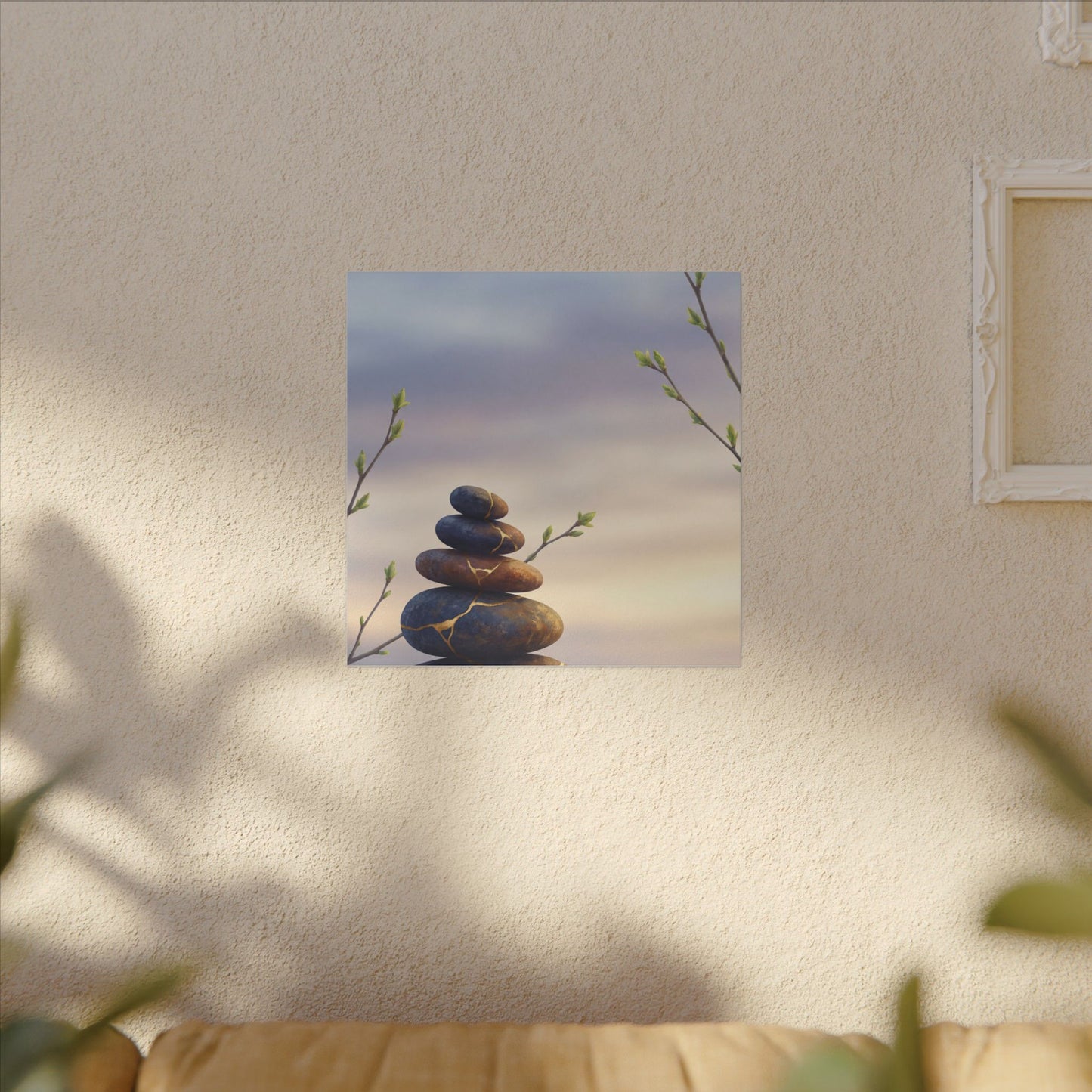 Spring River Stones Gold Vein Canvas Art | Philosophical Decor