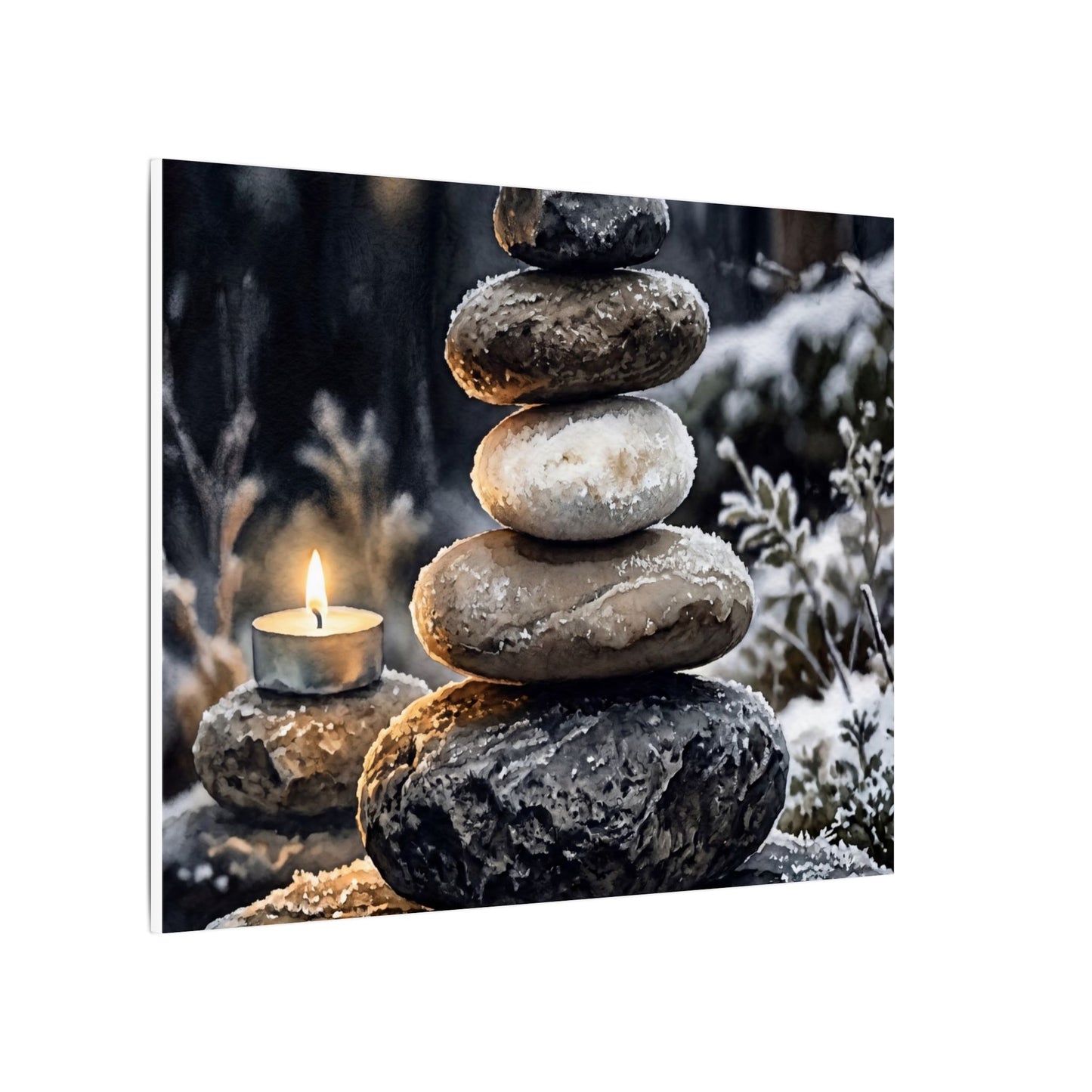River Stones Canvas Art | Winter Japandi Watercolor Art