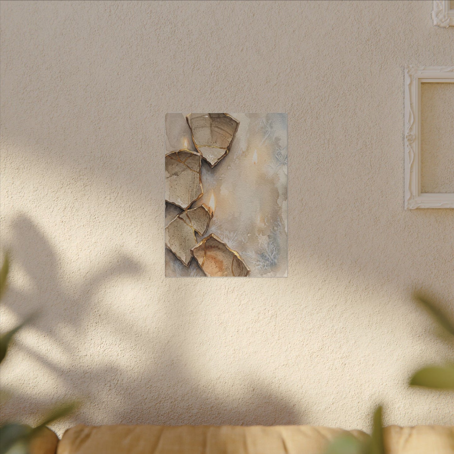 Broken Pottery Winter Canvas Art | Japandi Warm Design