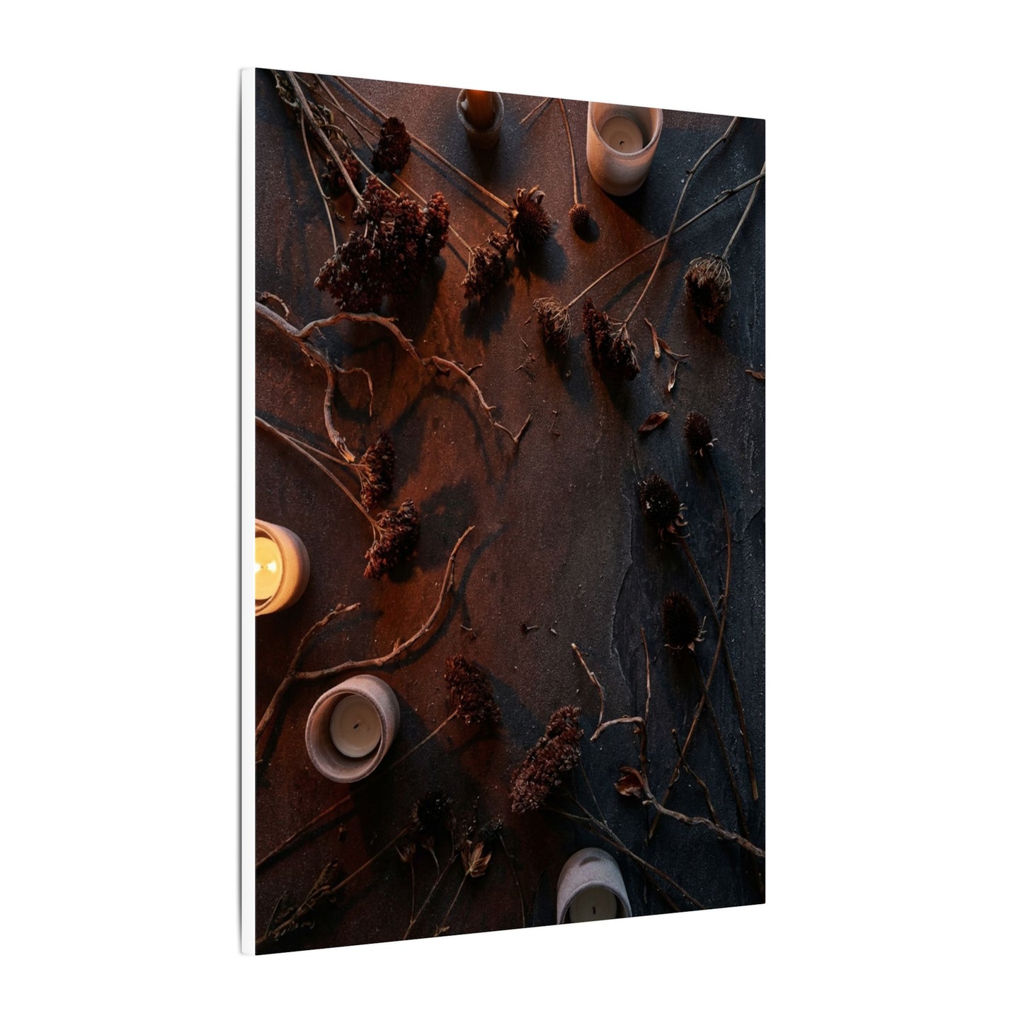 Dried Flowers Canvas Art | Winter Dark Japandi Moody Minimal Art