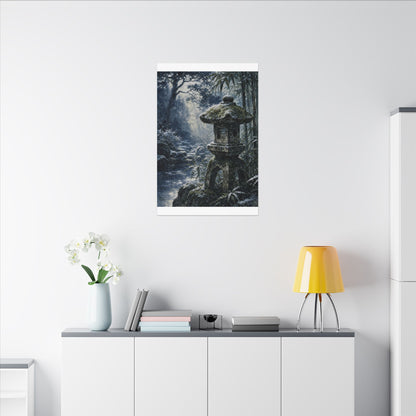 Zen Stone Lantern in Dappled | Sumi E Canvas Art