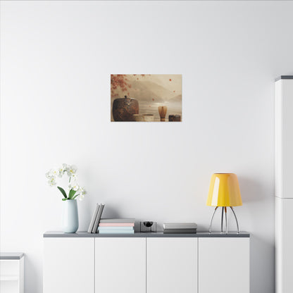 Tea Ceremony Canvas Art | Autumn Kintsugi Gold Vein Art