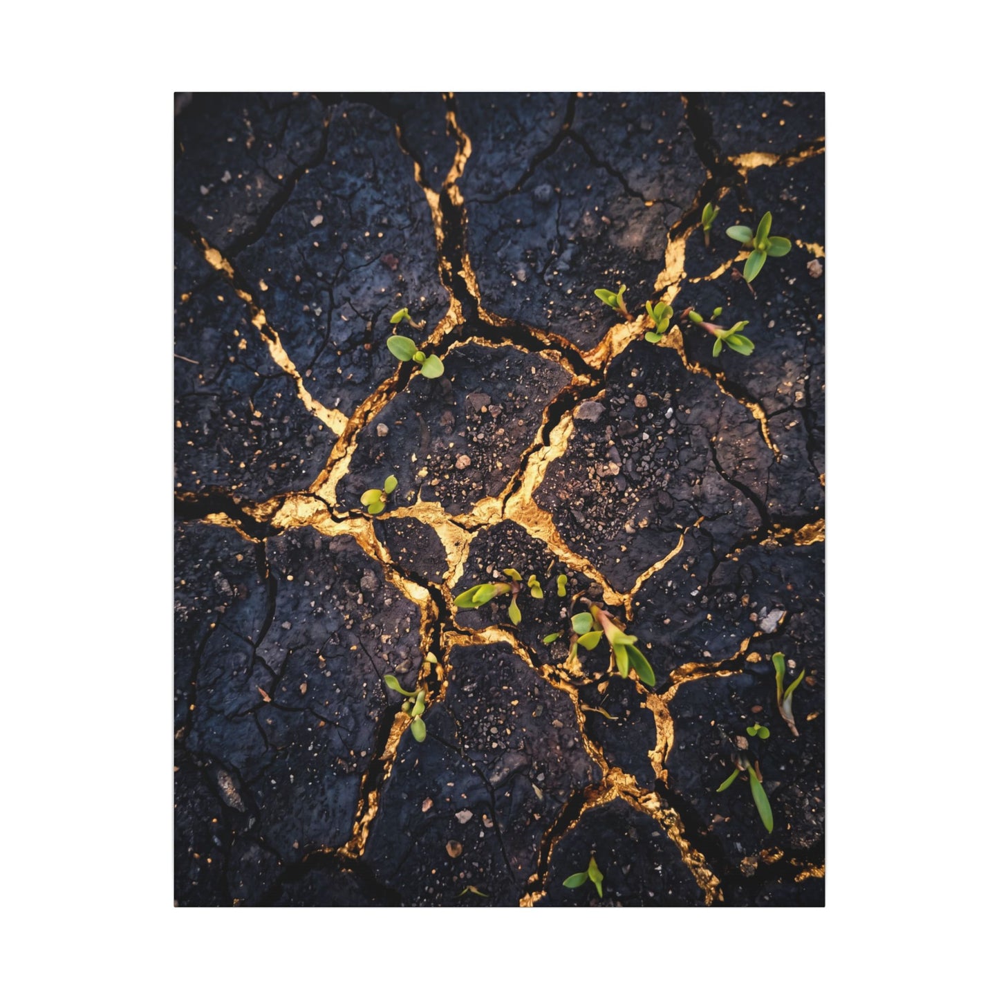 Spring Cracked Earth Crackle Gold Canvas Art | Healing Decor
