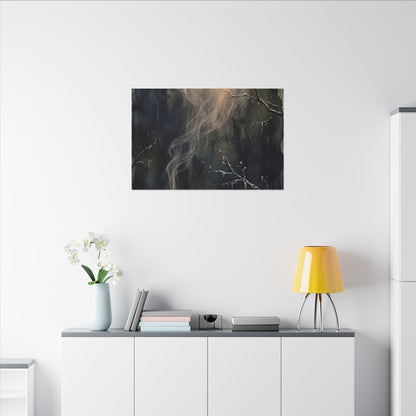 Incense Smoke Winter Canvas Art | Dark Japandi Moody Design